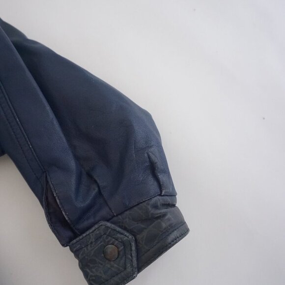 Vintage Roxy Collection Blue 100% Leather Zip Up Bomber Jacket 8 - Picture 5 of 16